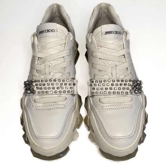 Jimmy Choo Diamond X Strap/F White Leather Low Top Crystal Sneakers EU 40 US 10 - Picture 5 of 9